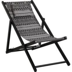 Klappsessel Timbore Holz Schwarz Mit Verstellbarer RĂĽckenlehne