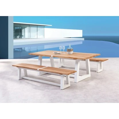 Gartenbank Campione 220 X 40 Cm Weiß/Teakholz FSC® – Bild 5